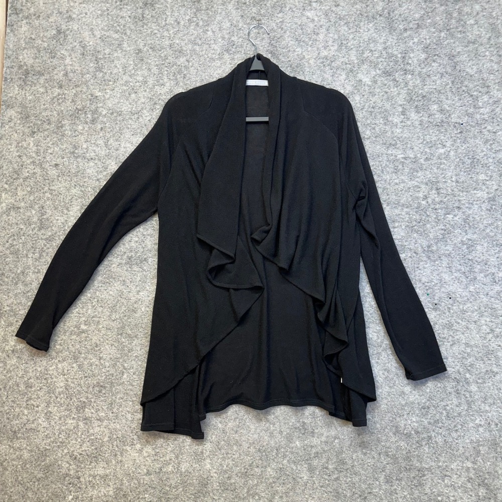 Olivia Moon Open Front Cardigan Women Size Large Black Draped Waterfall